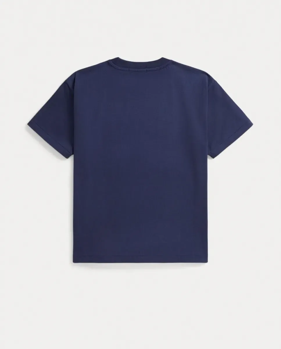 Футболка унисекс свободного кроя с логотипом одного цвета из хлопка Polo Ralph Lauren, темно-синий — фото 2