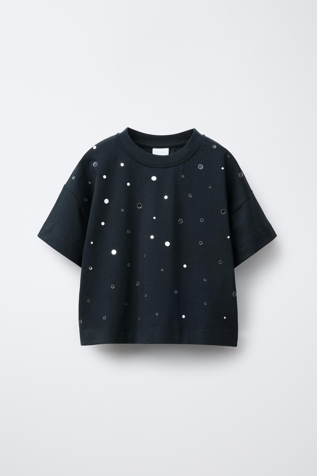

Футболка с аппликациями ZARA, антрацитовый серый