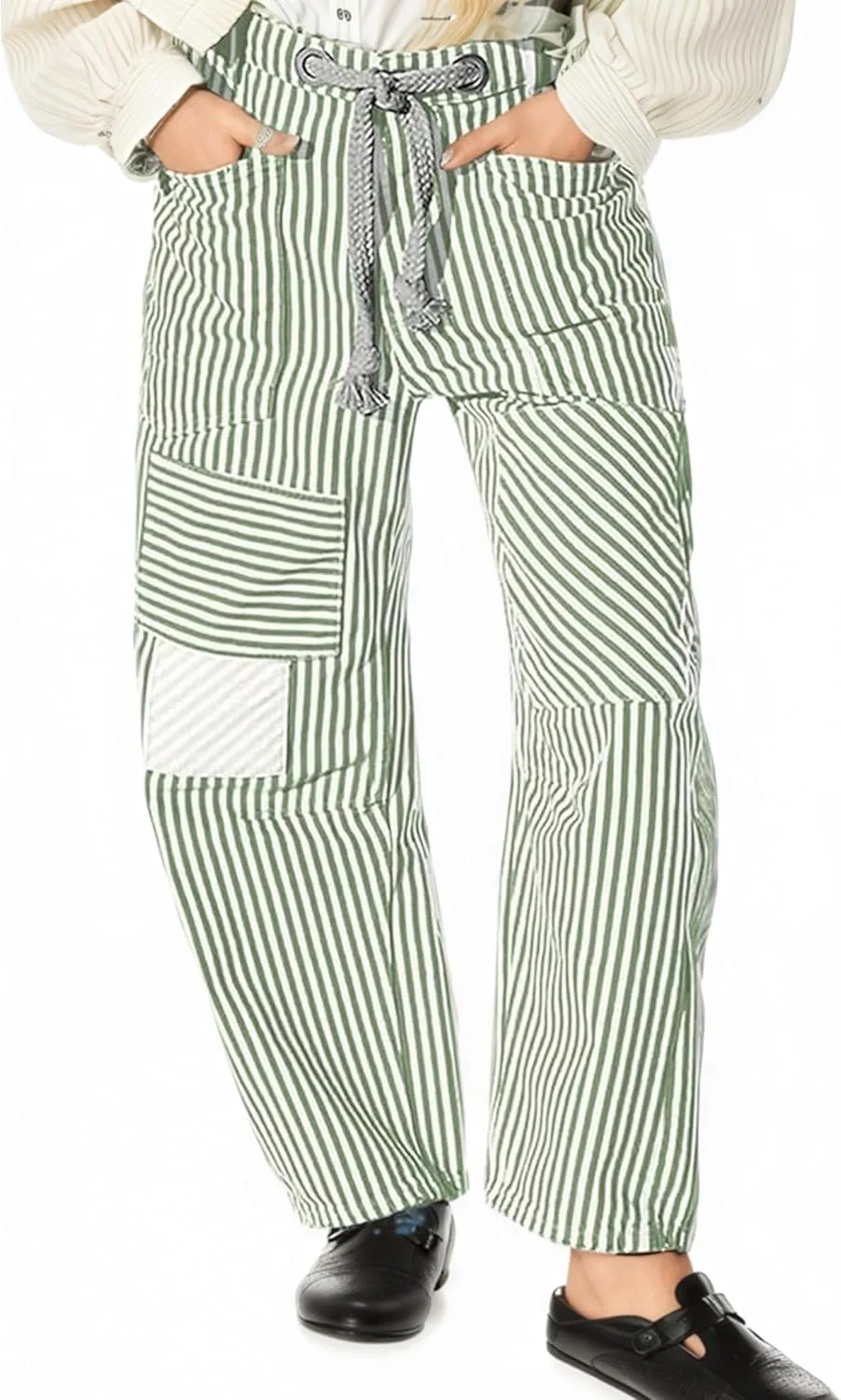 

Джинсы для женщин Barrel с полосками, шнурком и аппликацией 1901 SOCIETY