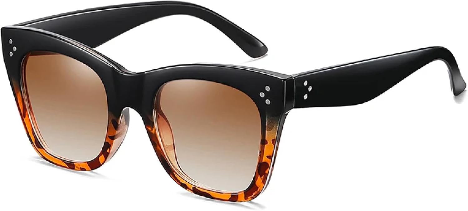 

Ретро-солнцезащитные очки «кошачий глаз» для женщин, модные, с заклепками, солнцезащитные очки UV400 для мужчин, градиентные солнцезащитные очки WNCKSQ, Black Leopard Tea