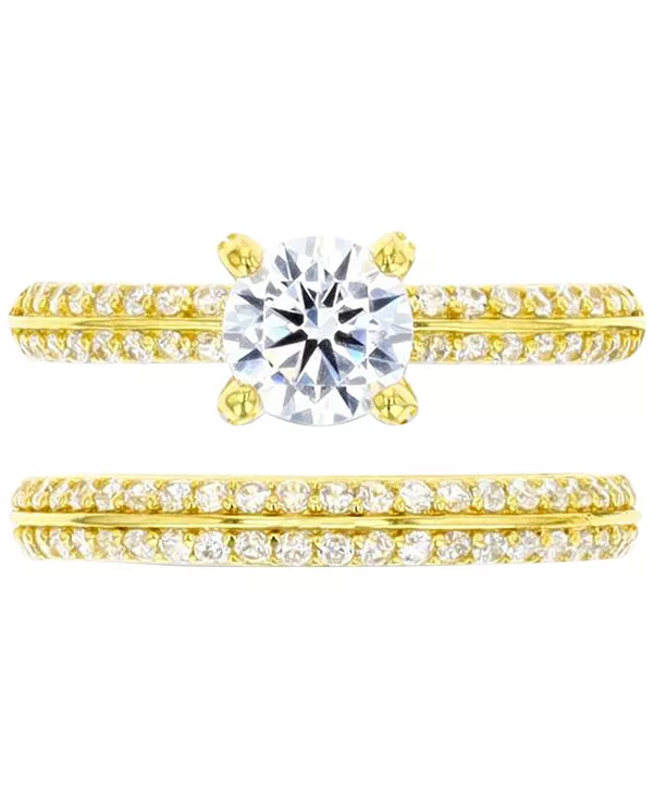 

Кольцо с двумя камнями-солитером из кубического циркония и дополняющее его кольцо из серебра 14 карат с золотым покрытием Macy'S, gold