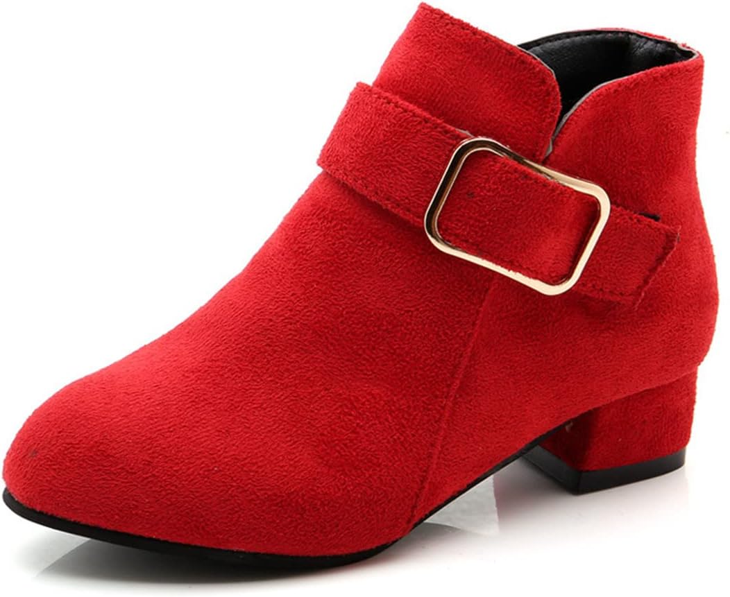 

Детские модные ботинки для девочек, ботильоны на низком каблуке из замши, зимние теплые ботинки для снега, противоскользящая обувь для малышей и старших детей BININBOX, Red