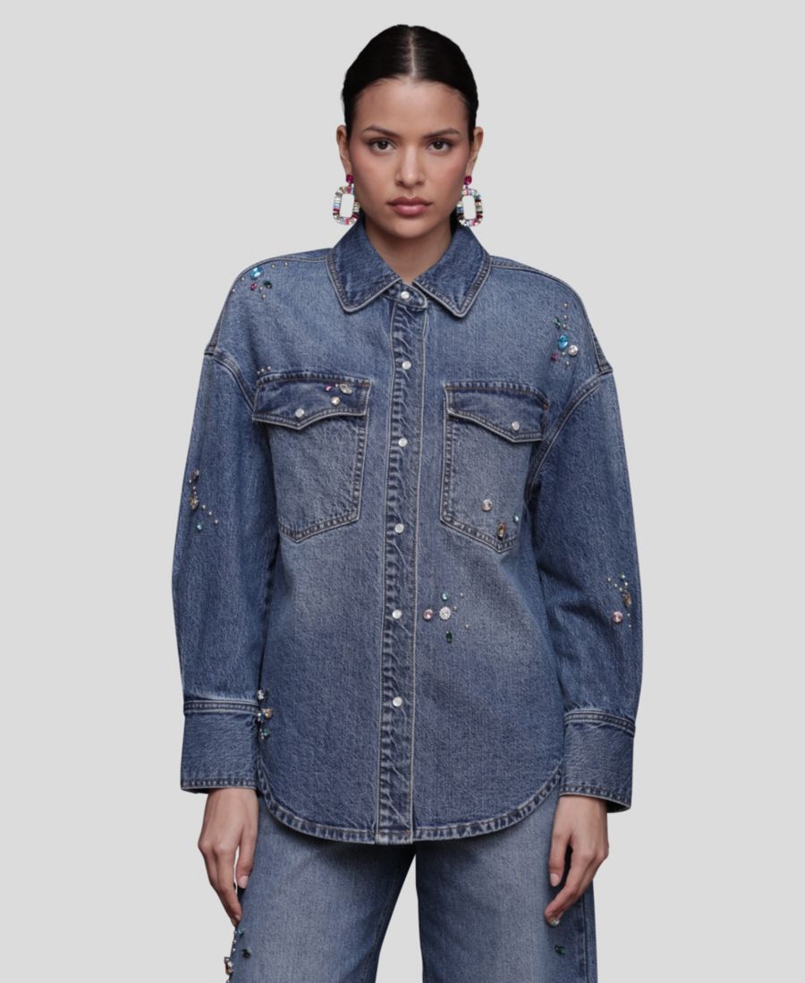 

Женская рубашка оверсайз с длинными рукавами, украшенная стразами Avec Les Filles, Highside/ Multicolor Gem