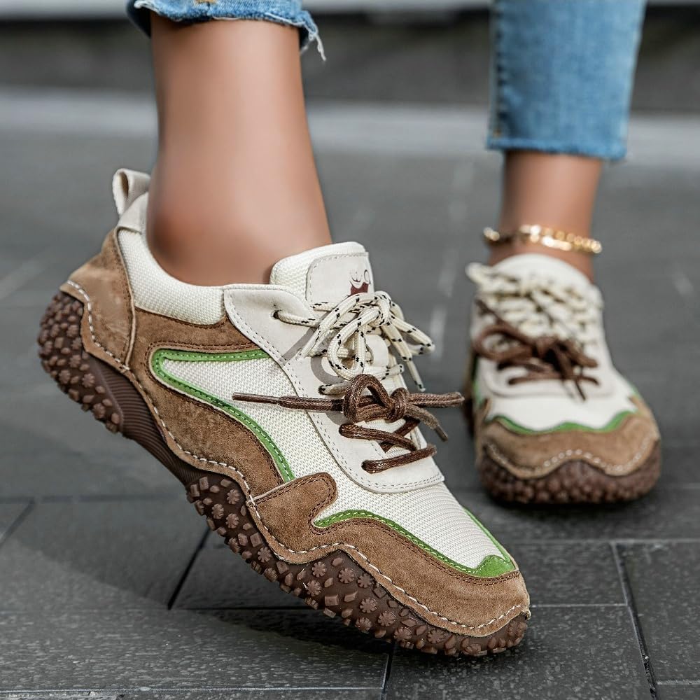 Кожаные лоферы - дышащие перфорированные кроссовки с эластичной застежкой, резиновая подошва, круглый носок, низкие повседневные обувь для прогулок, путешествий и ежедневного ношения Hsdjkcsyu, коричневый — фото 3