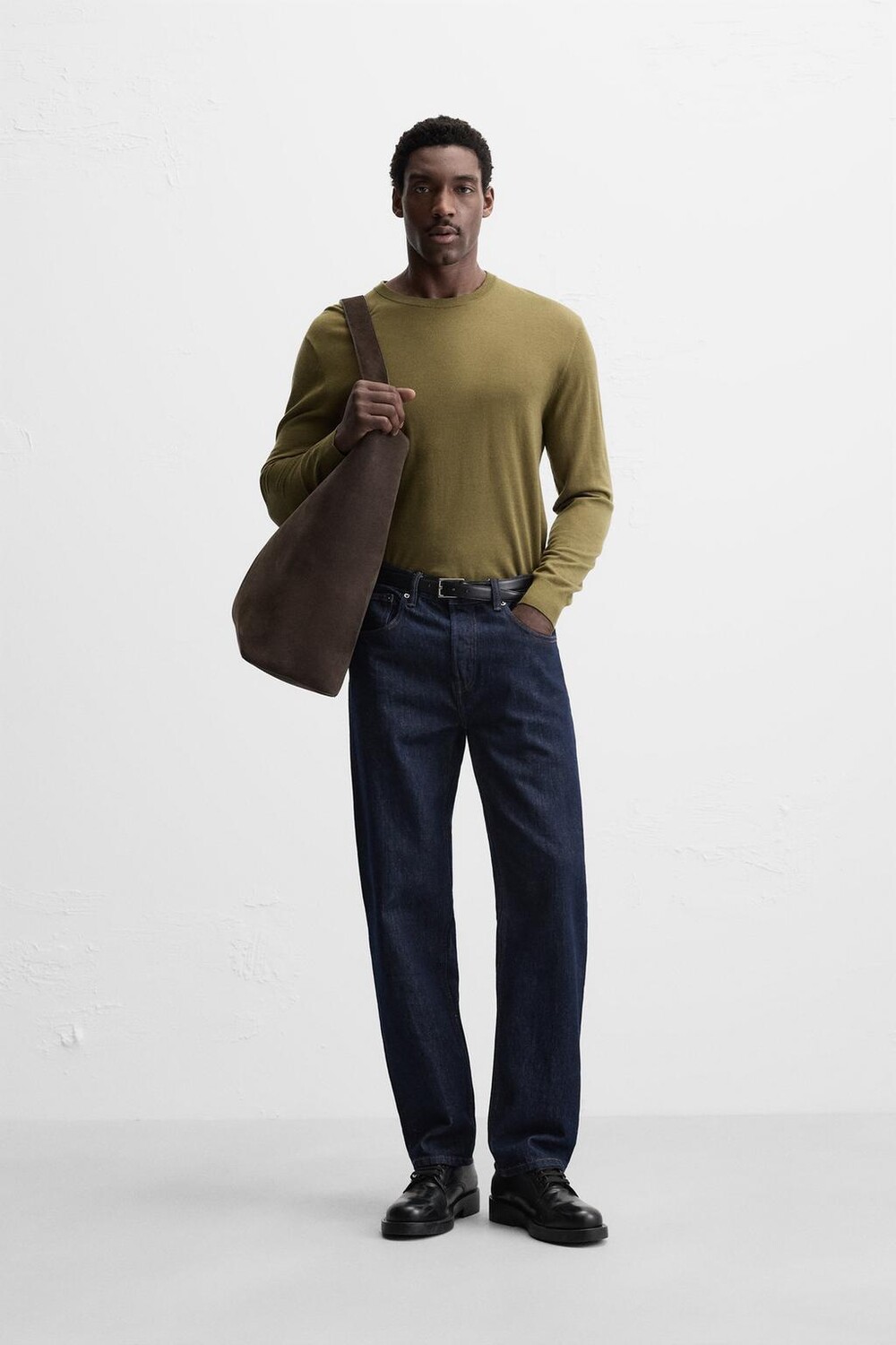

Свитер из мерсеризованной шерсти ZARA, оливково-зеленый