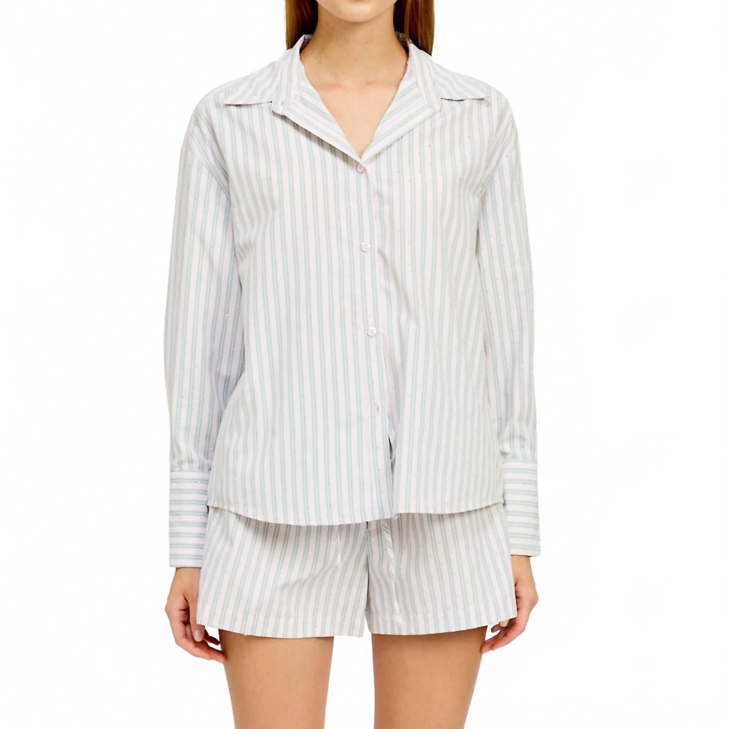 

Haisley Полосатая Облегающая Рубашка в розово-зеленую полоску En Saison