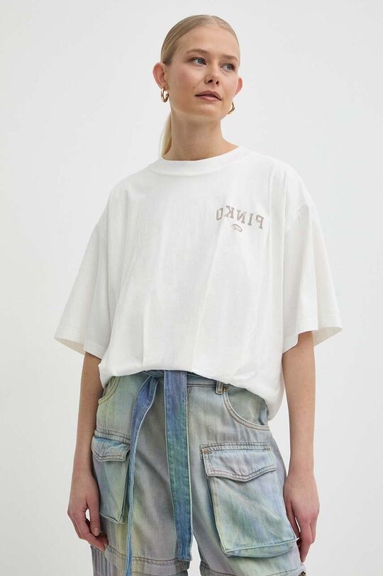 

Хлопковая футболка Pinko, бежевый