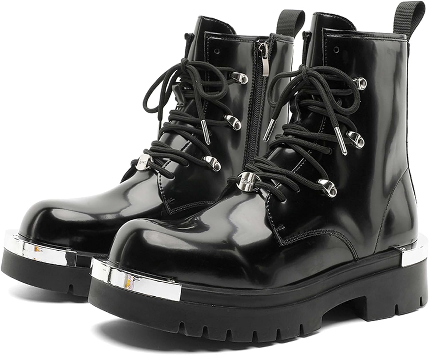 

Мужские платформенные ботинки модные с массивной подошвой, черные из лакированной кожи, на шнуровке, в стиле урбан-панк рок, с противоскользящей толстой подошвой, для улицы, мотоциклетные боевые ботинки высокой посадки Generic