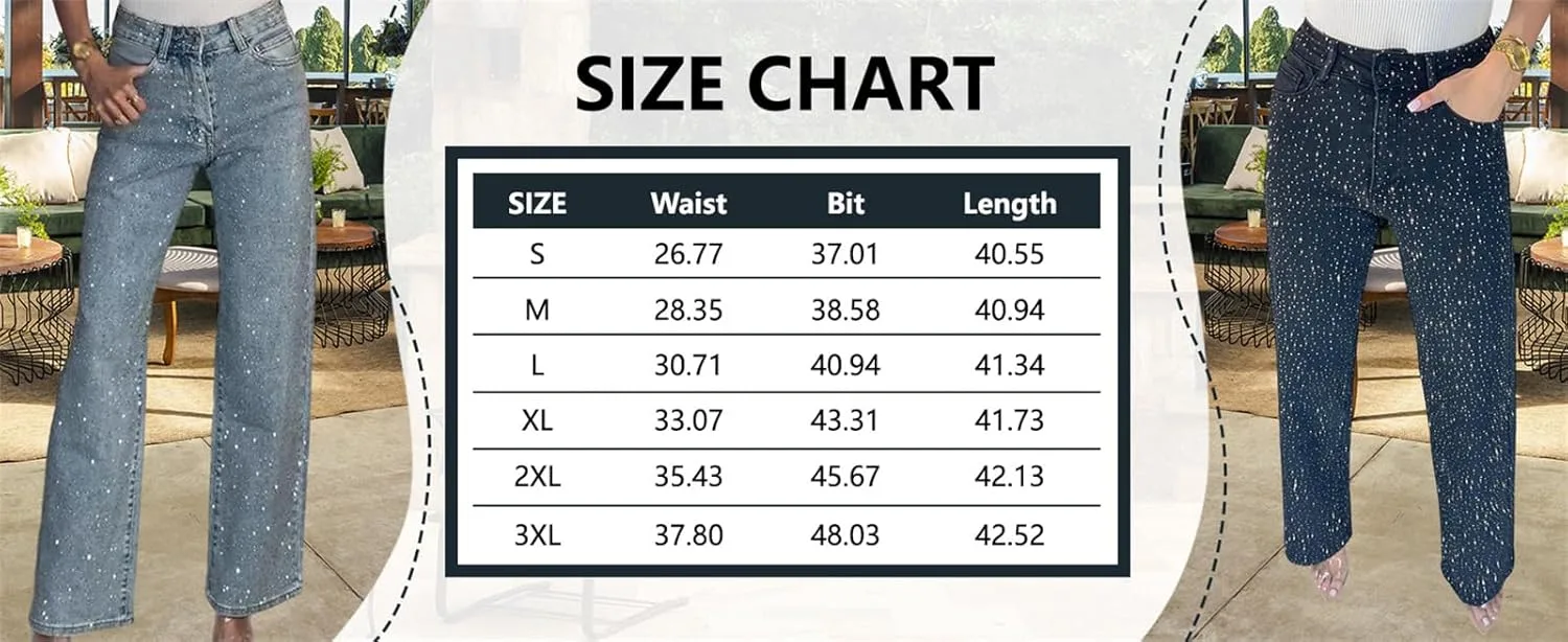 Женские джинсы Bling Rhinestone Baggy Y2k High Waisted Straight Boyfried — фото 2