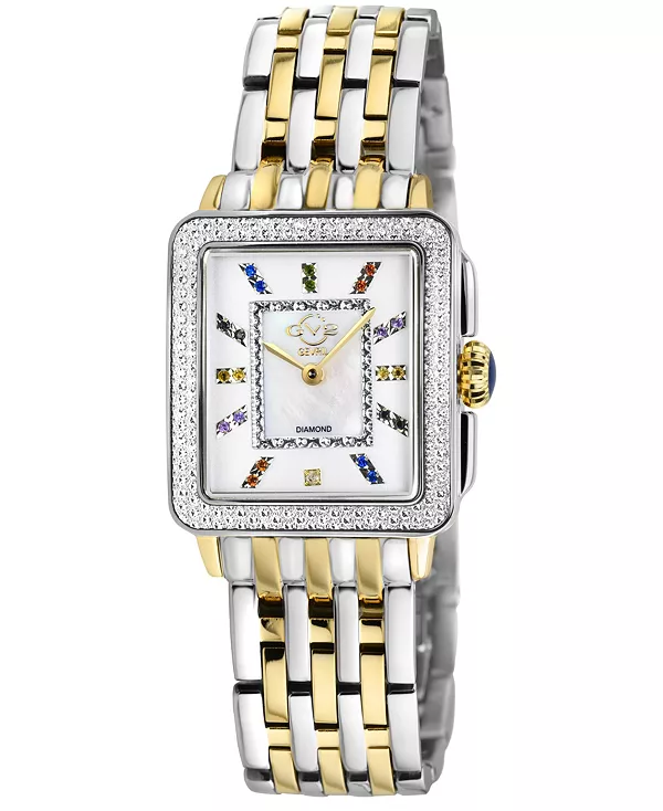 

Женские часы Padova с драгоценными камнями, швейцарским кварцем, бриллиантами, двухцветным браслетом из нержавеющей стали SS IPYG, 27 мм x 30 мм Gv2 By Gevril, silver