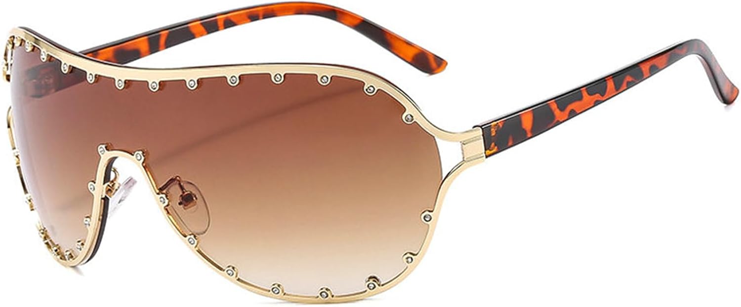 

Женские солнцезащитные очки-пилот большого размера Helena, модные цельные солнцезащитные очки с заклепками, маска-маска, модные очки в металлической оправе, овальные линзы S67, C3