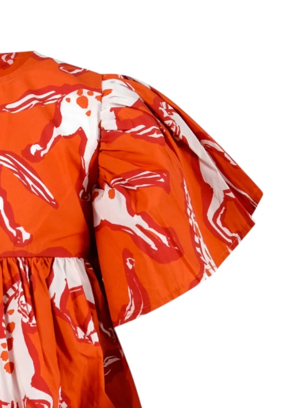 Платье с принтом лошадей и оборками Stella Mccartney Kids, оранжевый — фото 3