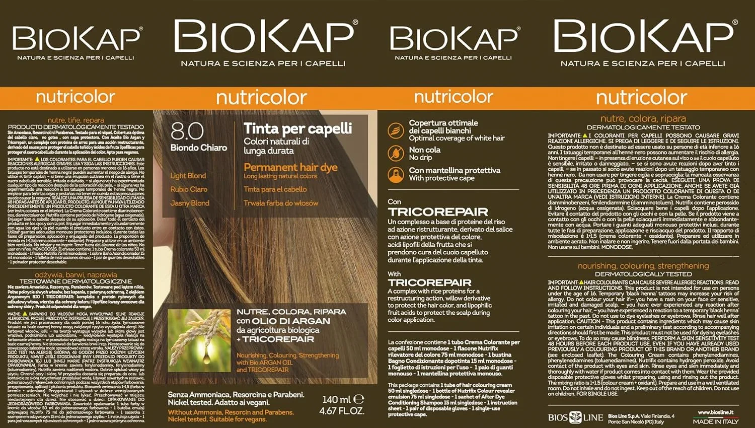 Стойкая краска для волос «Nutricolor 8.0 Light Blonde» без аммиака от BIO KAP Biokap — фото 3