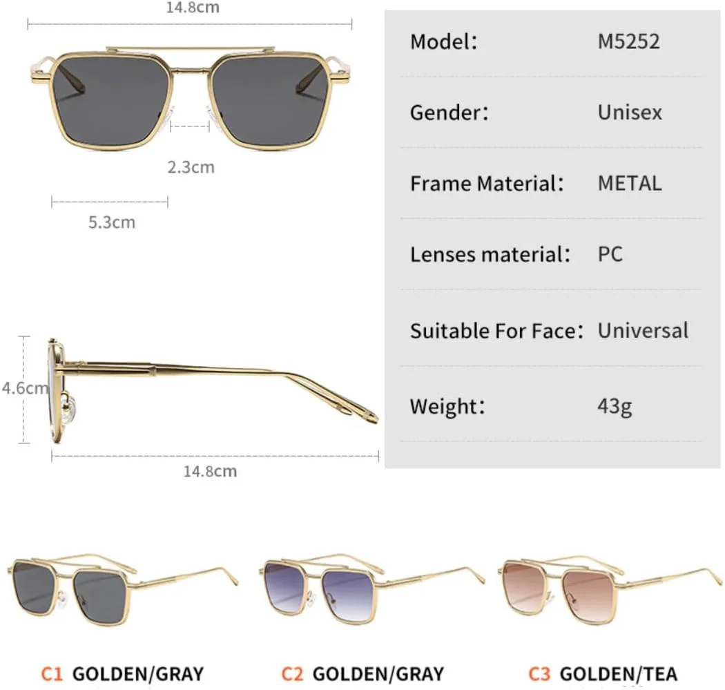 

Мужские металлические квадратные солнцезащитные очки в классическом винтажном стиле; женские очки для вождения с защитой от УФ-излучения UV400 TVTBBVV, M5252-c3