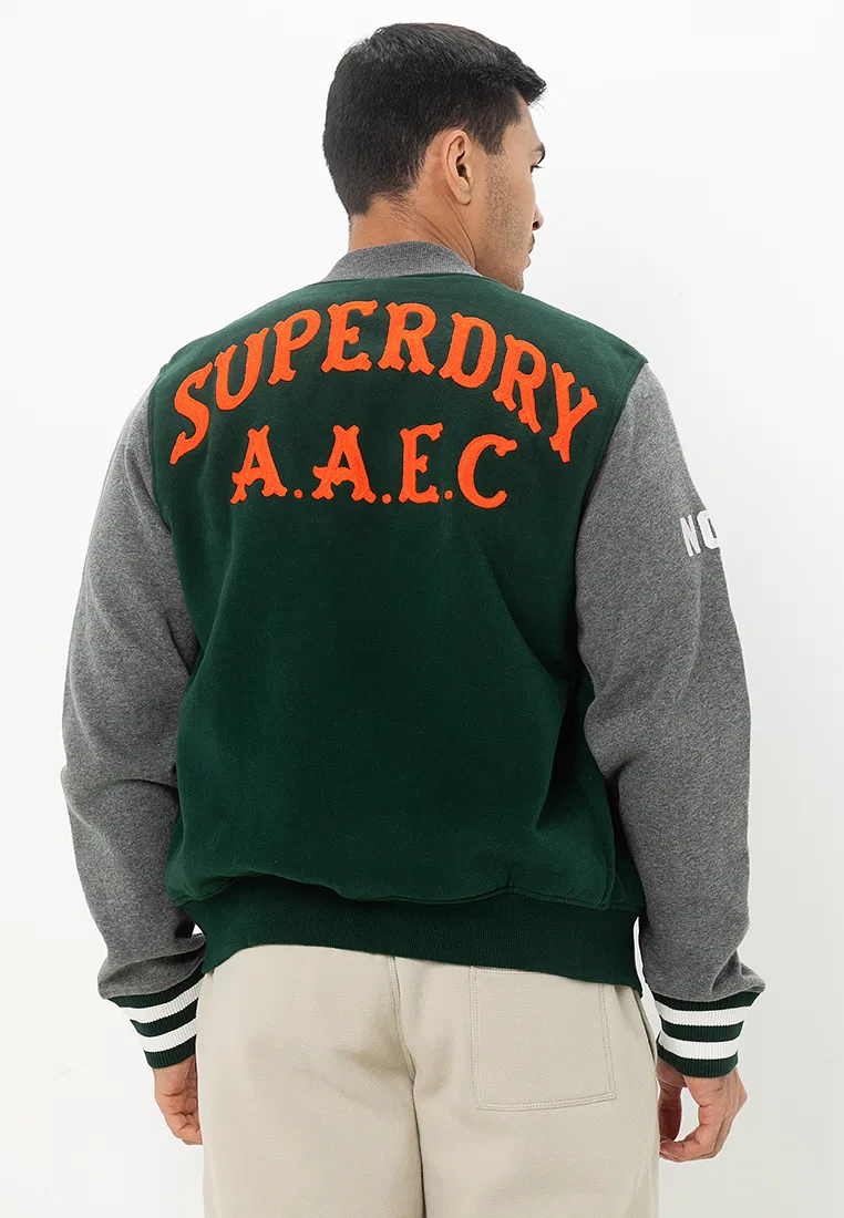 Куртка-бомбер мужская, винтажная, Collegiate Superdry, зеленый/серый — фото 2