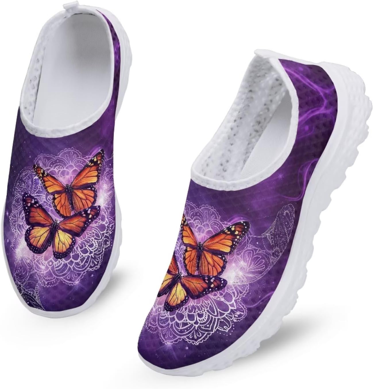 Кроссовки Jeiento Comfort Slip On для женщин и мужчин с сеткой, дышащие теннисные кроссовки для спорта и бега, повседневные лоферы с бабочкой, Butterflies — фото 3