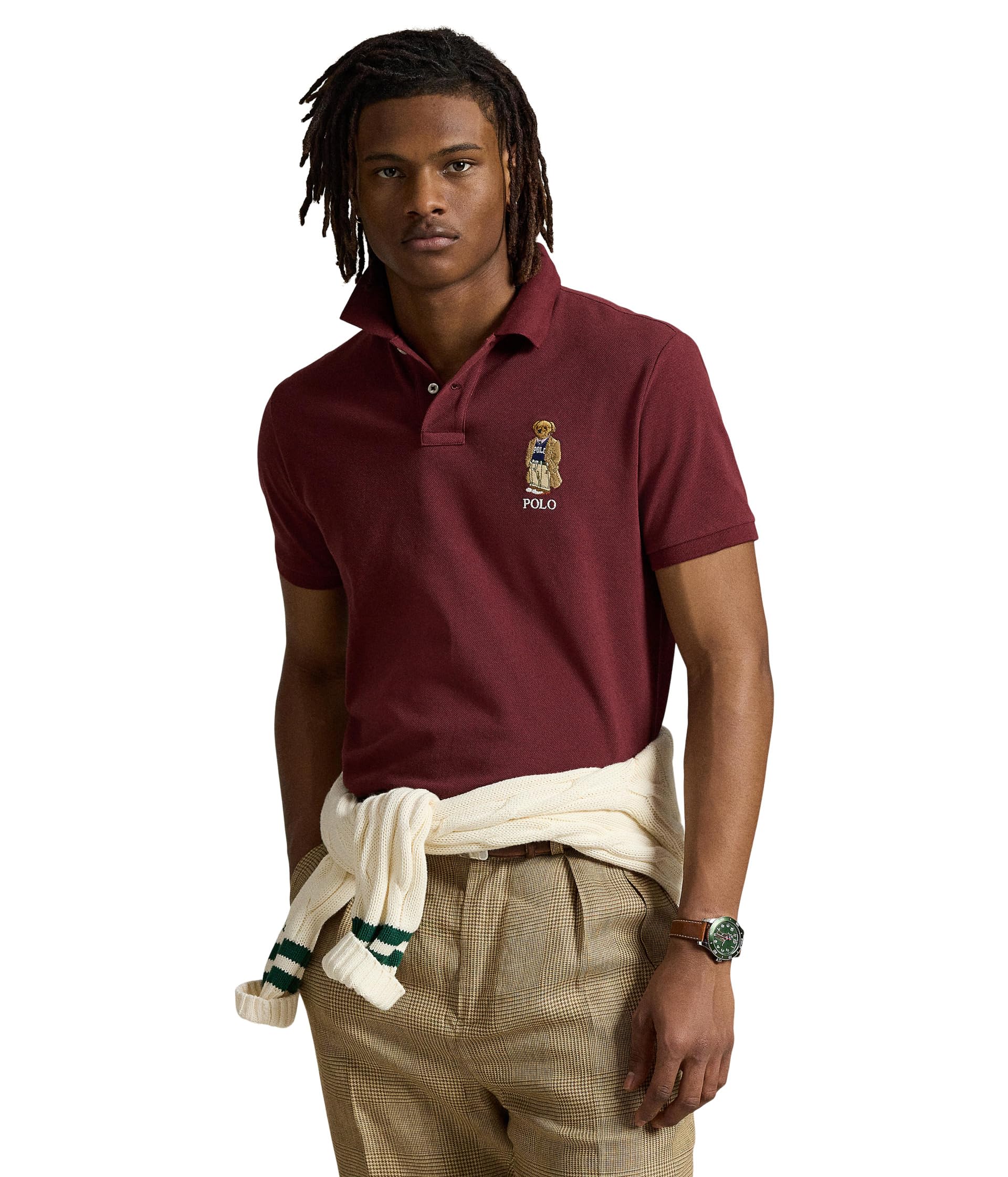 

Рубашка Polo Ralph Lauren Custom Slim Fit Bear Mesh Polo Shirt, Red Wine/Heritage Bear