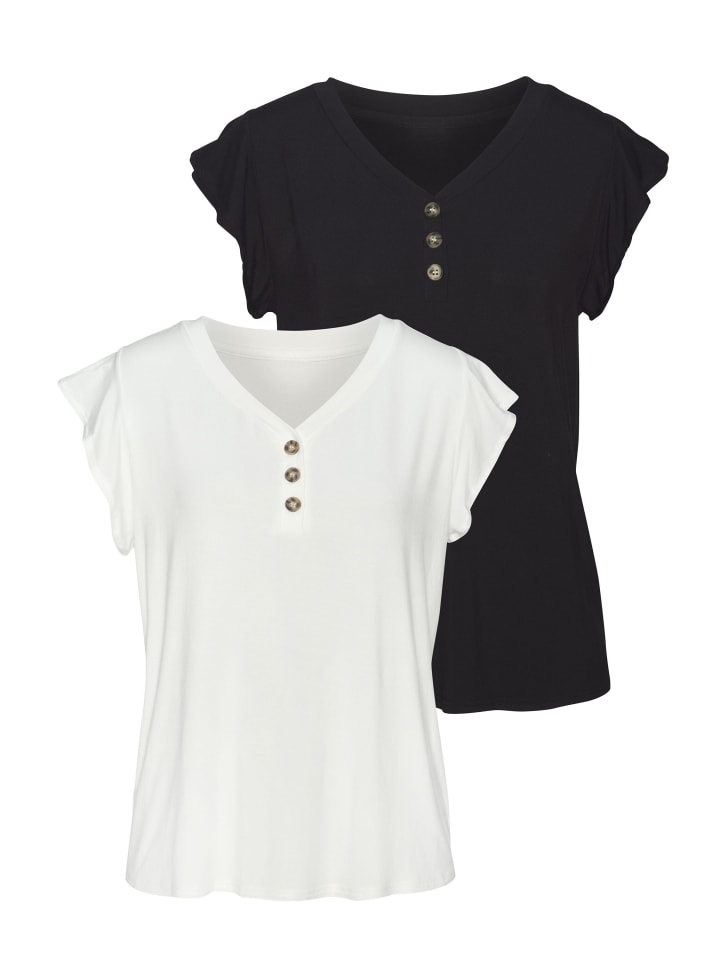 

Блузка-рубашка кремового и черного цветов LASCANA