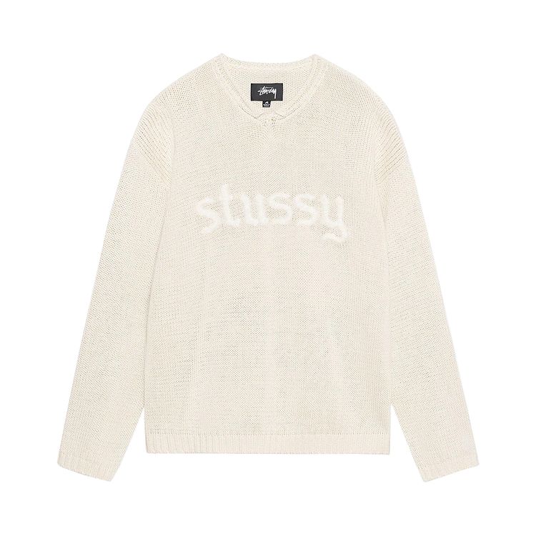 

Свитер Stussy Embroidered V Neck Logo Sweater Natural, кремовый