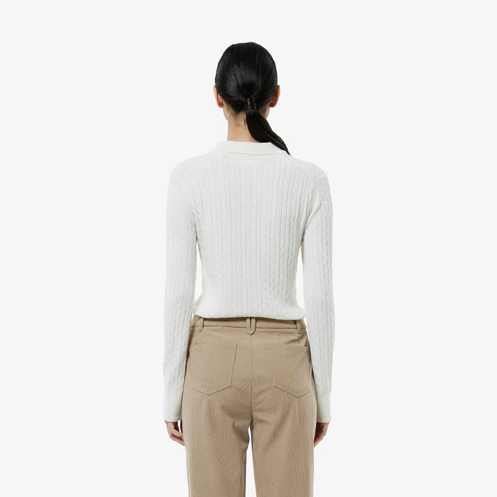 Поло вязаное Lacoste из 100% шерсти, кремовый — фото 3