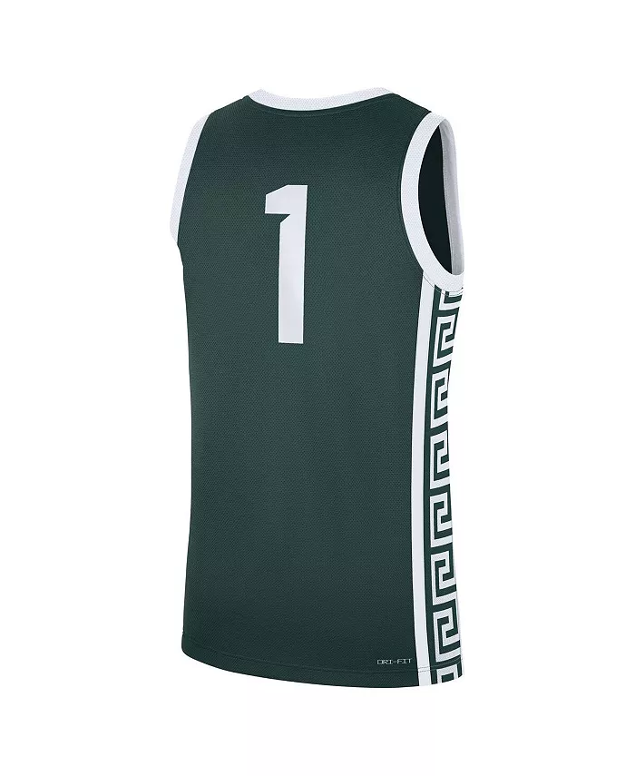 Мужская реплика дорожной футболки Michigan State Spartans №1 в зеленом цвете Nike — фото 2