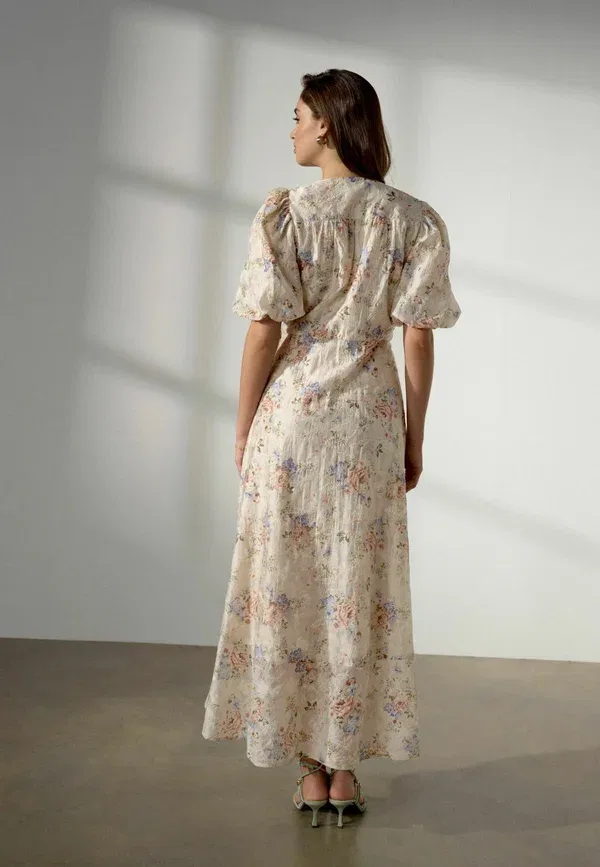 Платье Regular fit puff short sleeve wrap midi dress . maxi dress Next, розовая цветочная вышивка — фото 2