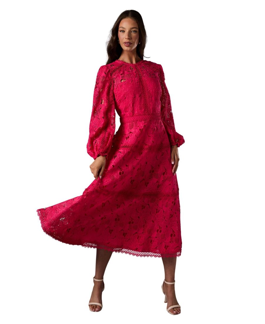 

Женское платье с длинными рукавами и кружевной отделкой Coast, Raspberry