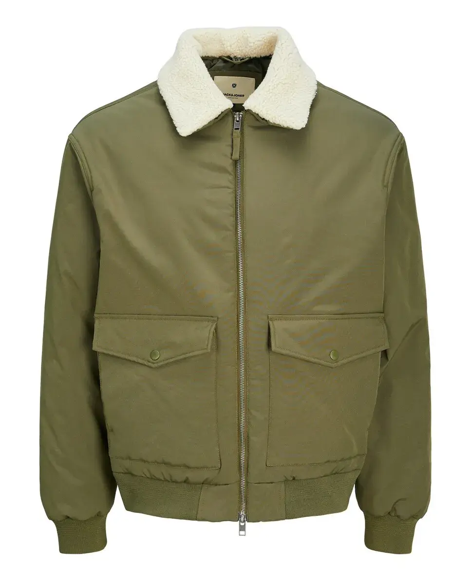 

Мужская утепленная дубленка с комбинированным воротником Jack & Jones, зеленый
