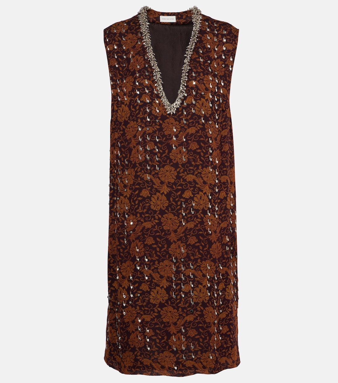 

Платье миди из жоржета с цветочным узором Dries Van Noten, темно-коричневый