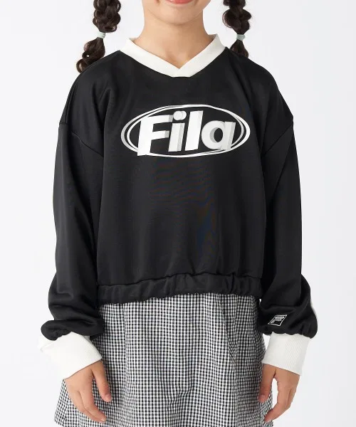 【FILA】Детская короткая толстовка с цветовыми блоками | Укороченный топ | Идеально подходит для танцев и уличного стиля — фото 2