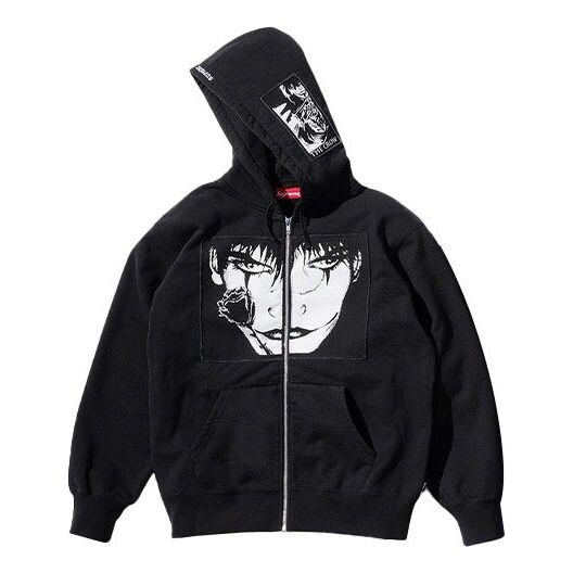 

Толстовка x the crow zip up hooded sweatshirt 'black white' Supreme, черный