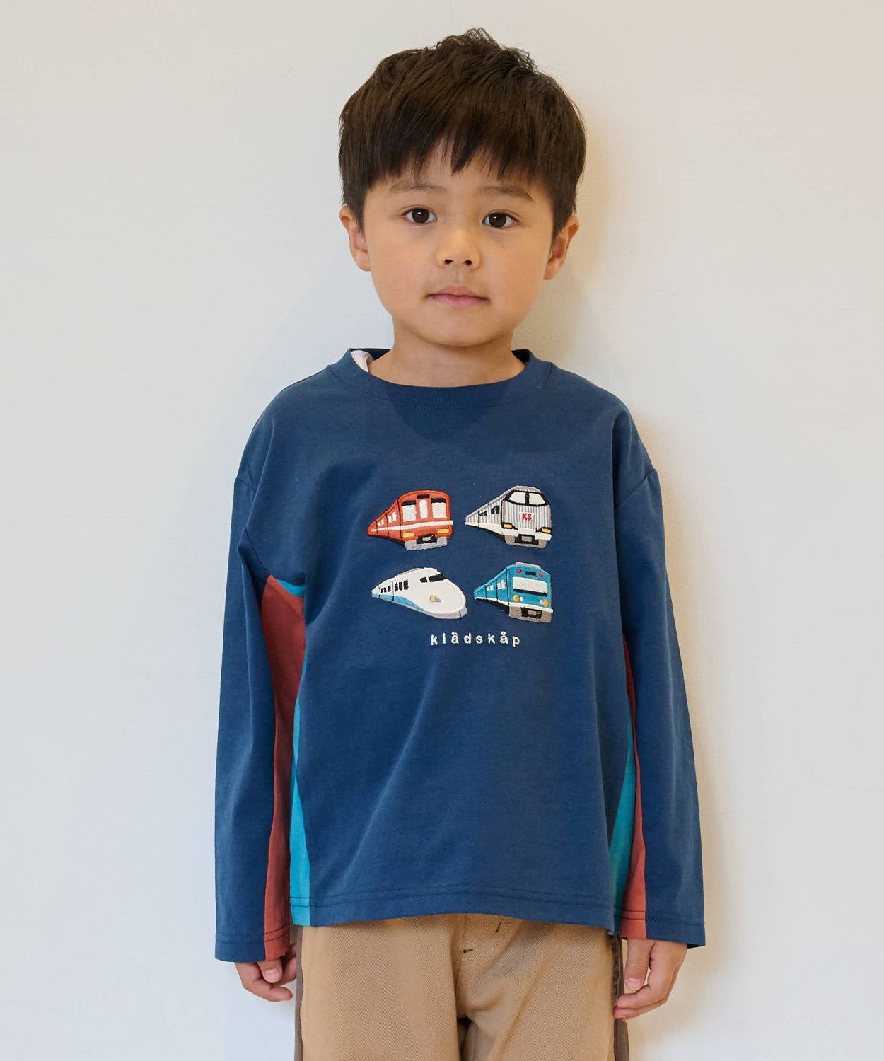 Футболка с длинными рукавами и аппликацией в виде поезда Kladskap, Navy blue