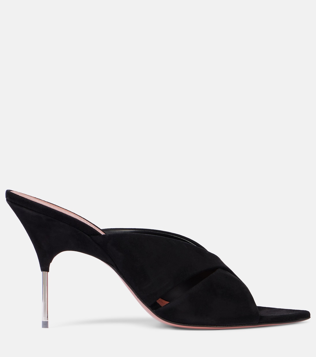 Сандалии Samantha 95 из замши Amina Muaddi, Black + Shiny Silver Heel — фото 4