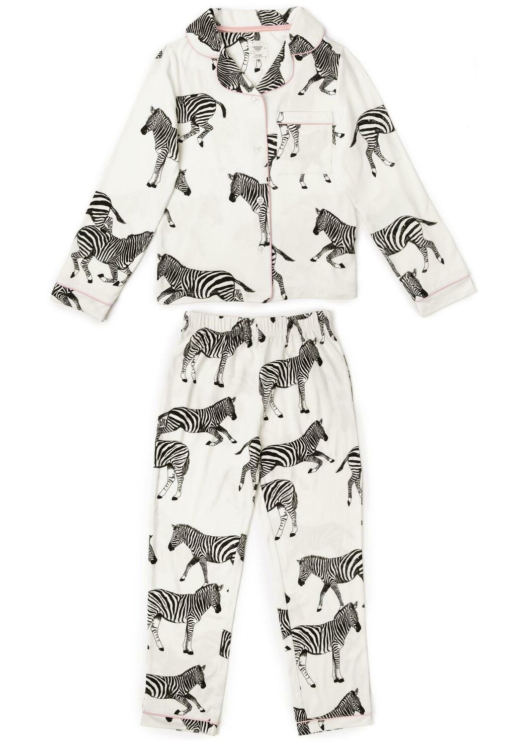 

Пижама Zebra Print Revere Collar Button Up Set Chelsea Peers, белый