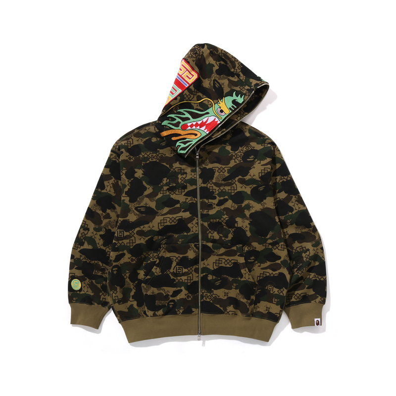Бейп X Clот камуфляж толстовка с капюшоном акула на молнии A BATHING APE, красный — фото 3
