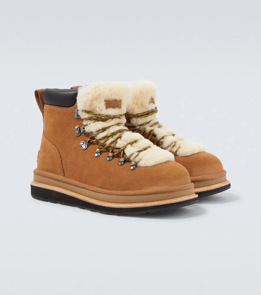 Походные ботинки UGG из замши и овчины Sacai, коричневый