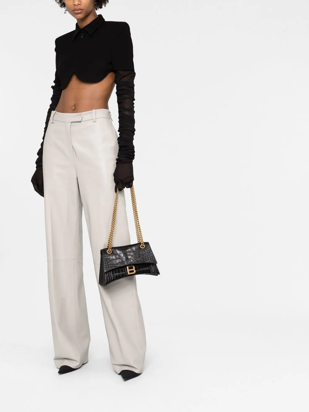Маленькая сумка на плечо Crush с тиснением под крокодила BALENCIAGA, черный — фото 2