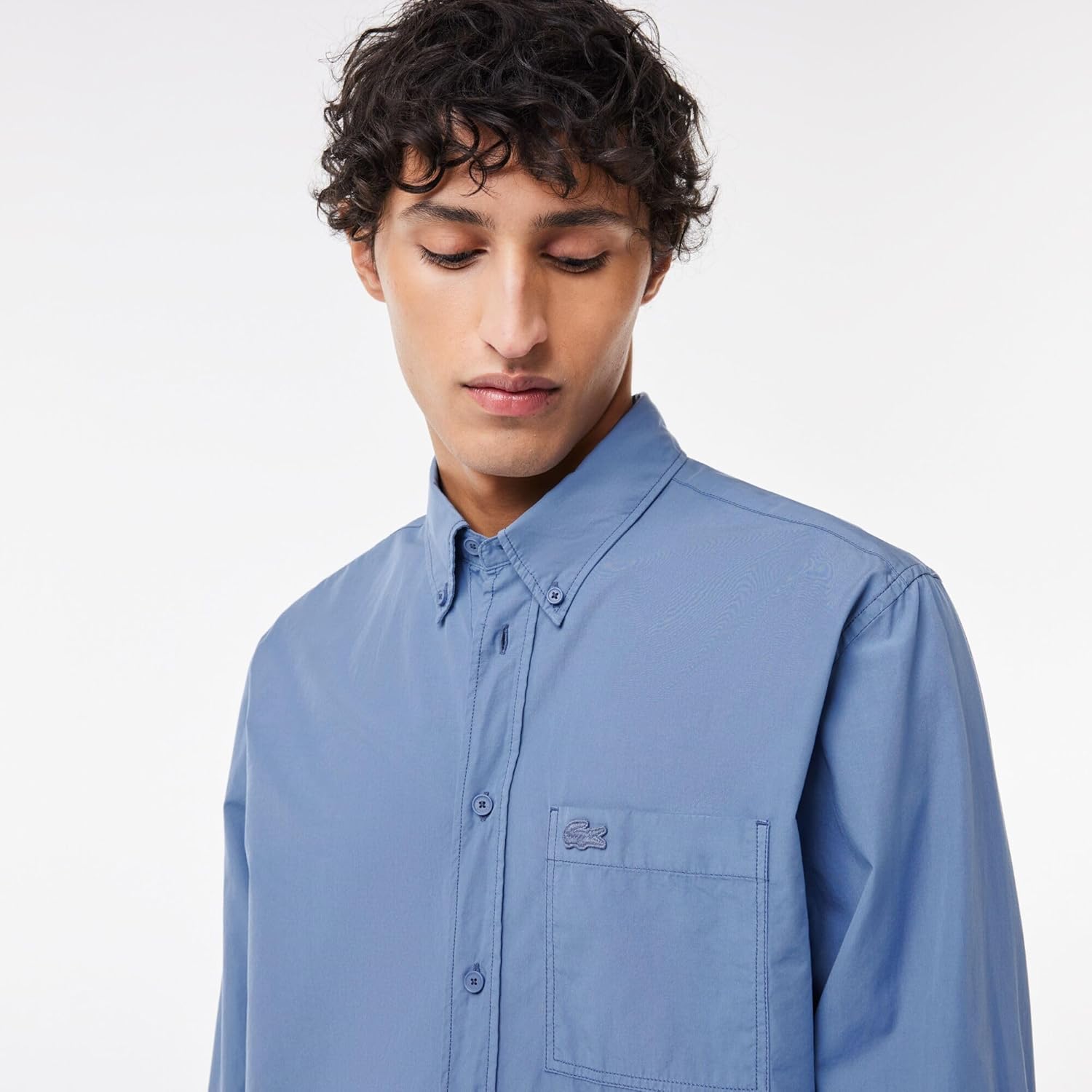 Lacoste мужская длинная рубашка свободного кроя из поплина, Stonewash — фото 4