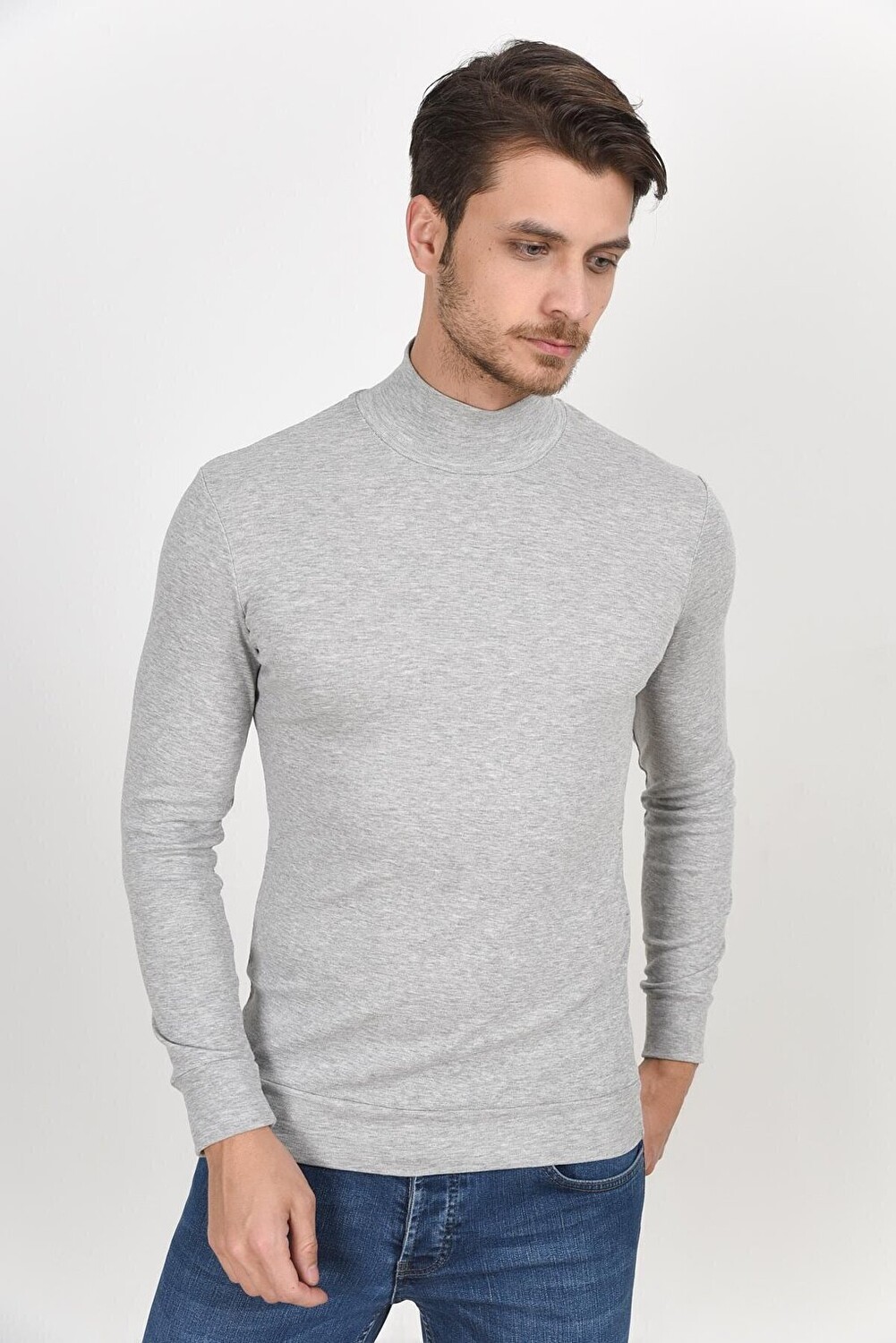 

Тонкая мужская толстовка Slim Fit с воротником и длинным рукавом SPR 2019K21 Süperlife, светло-серый