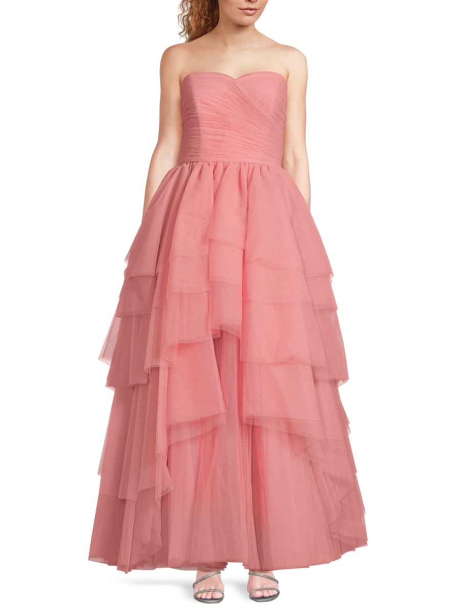 

Платье без бретелек с ярусами из тюля Zac Posen, цвет Mystic Pink