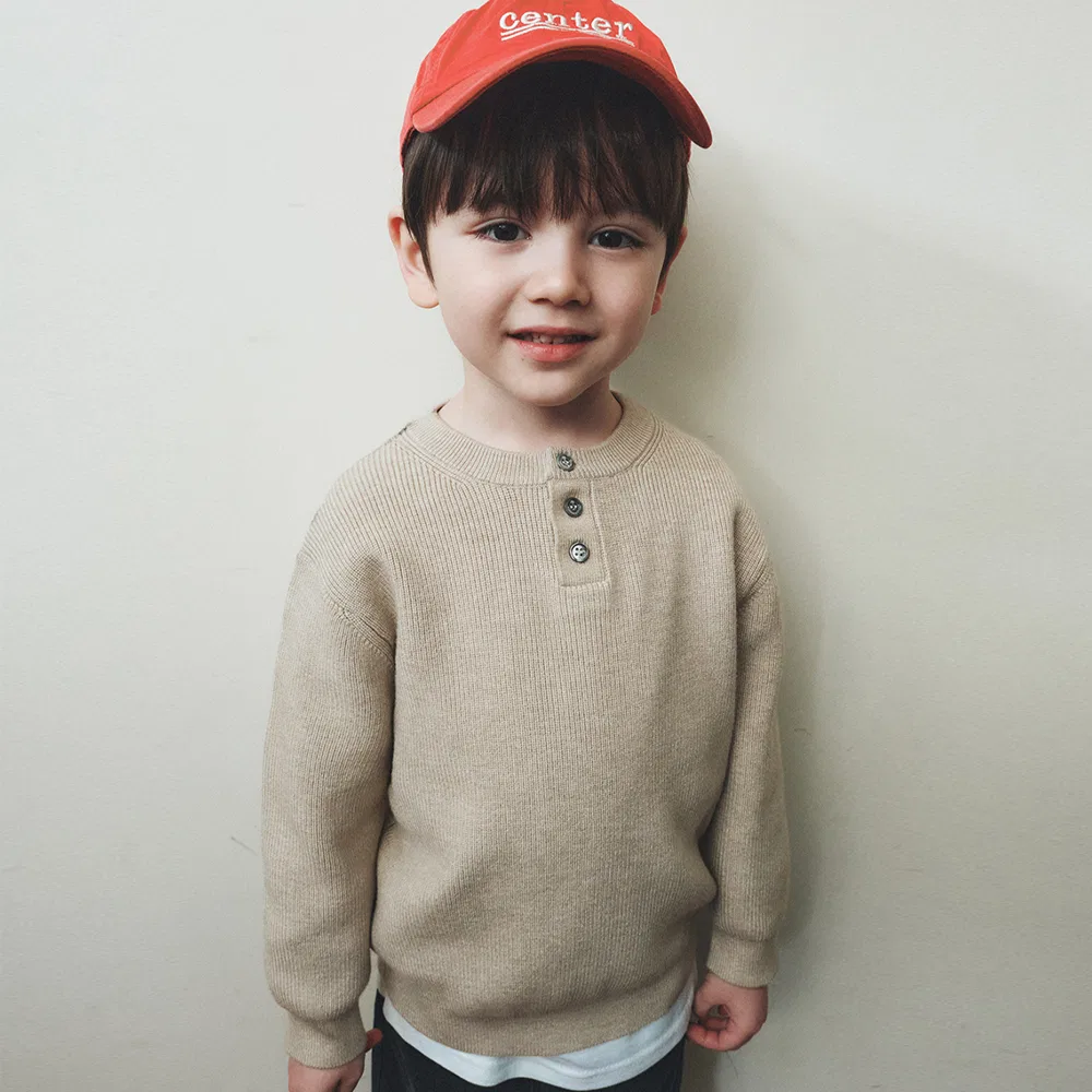 Детский трикотажный свитер хенли Always Washable бежевый от Wednesdayoasis Kids