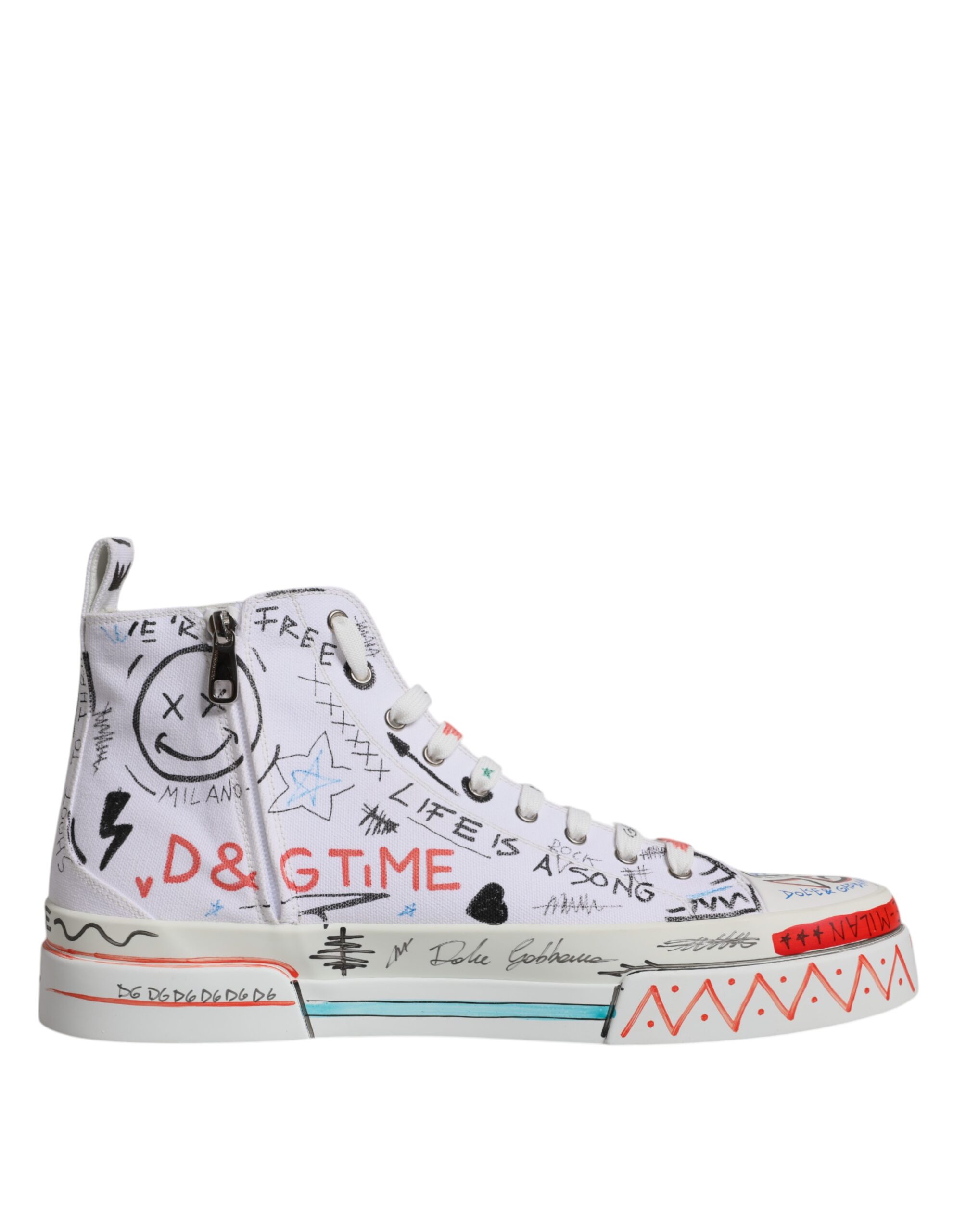 

Белые хлопковые высокие кроссовки с граффити Dolce & Gabbana