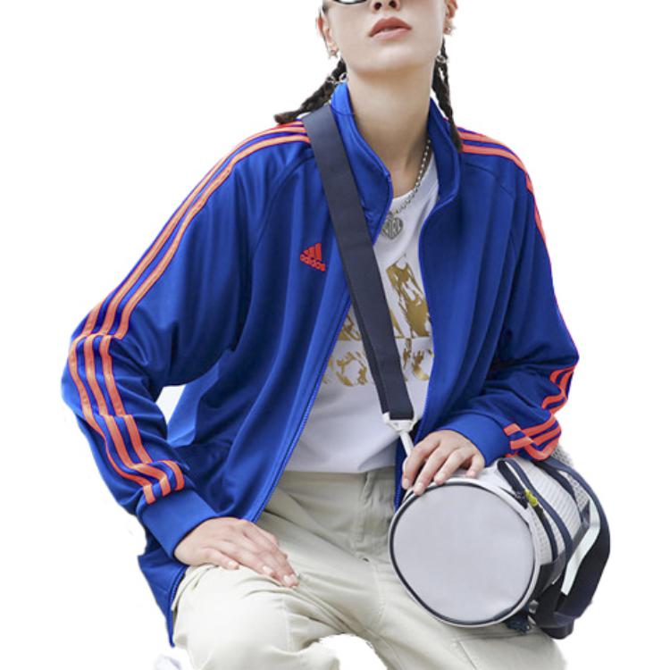 Курка Unisex Adidas с 3 полосками, синяя основа, оранжевые полосы — фото 4