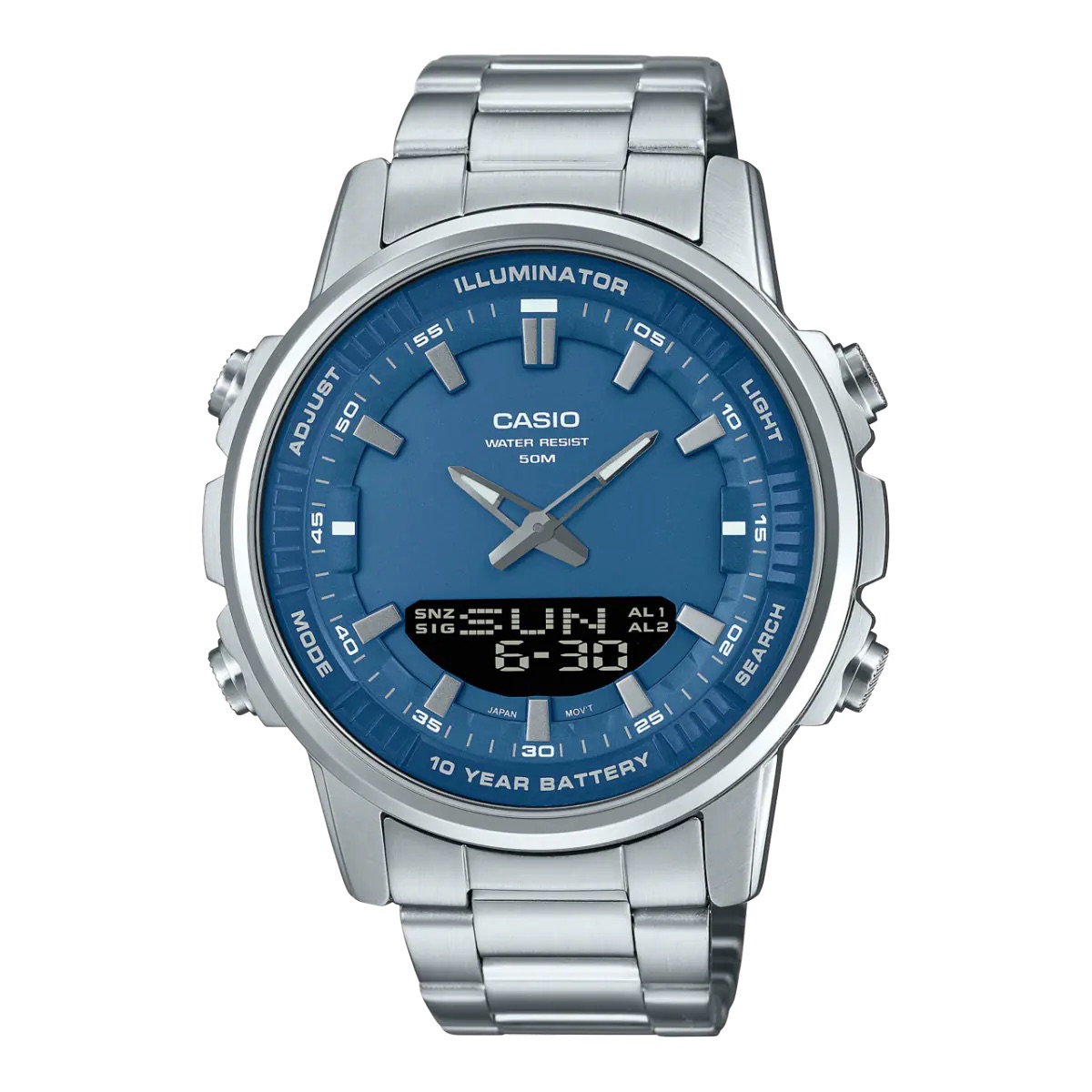 

CASIO Унисекс-часы с двойным жидкокристаллическим/аналоговым дисплеем, синие, AMW-880D-2A1V