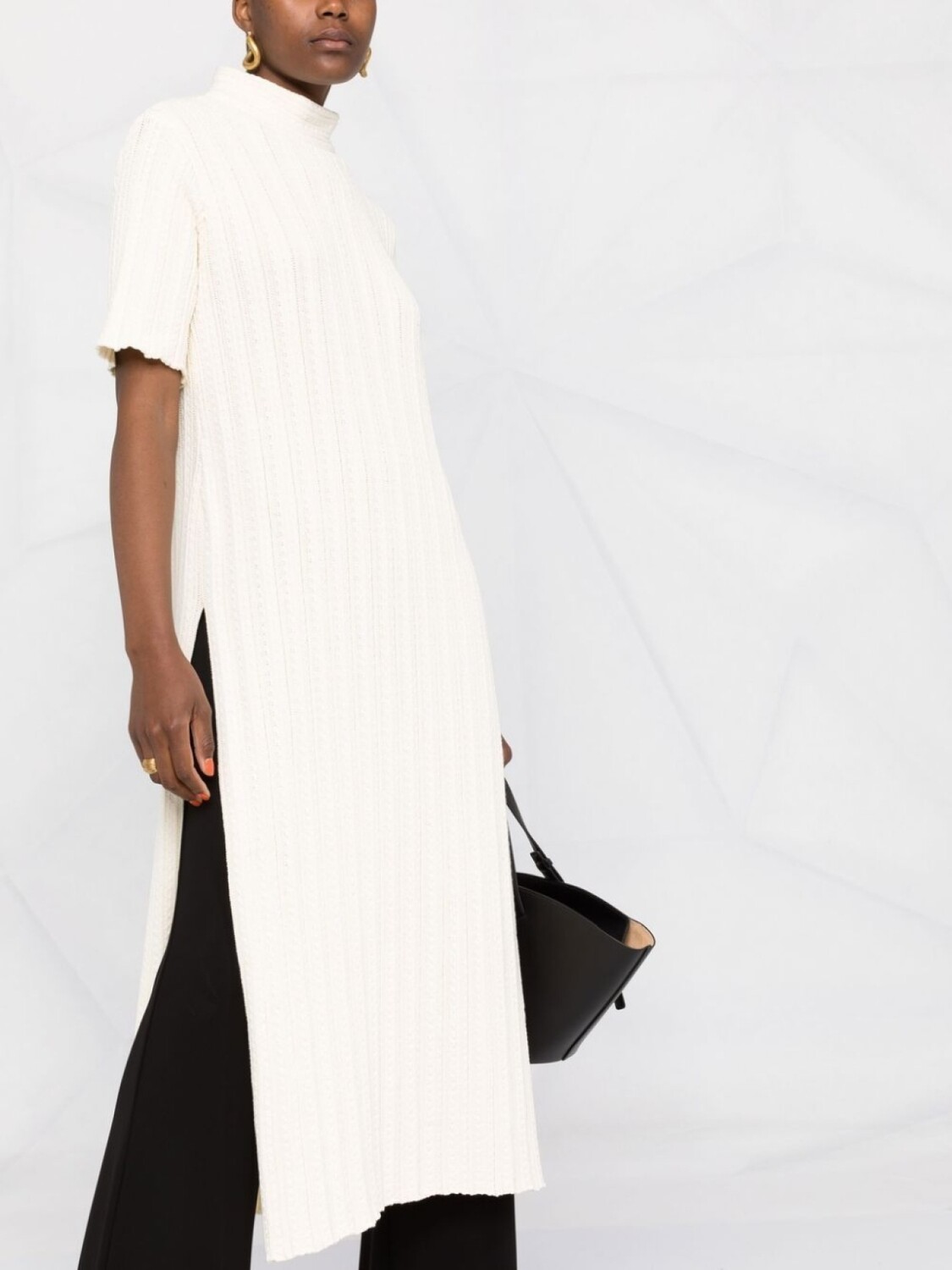 Jil Sander платье в рубчик с короткими рукавами, нейтральный цвет — фото 3