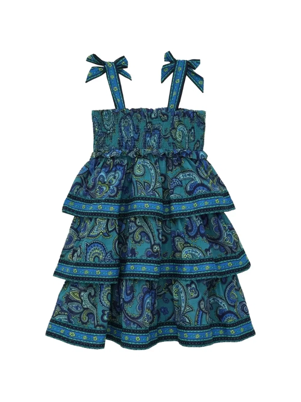 Ярусное платье с бантом Zimmermann Kids, синий