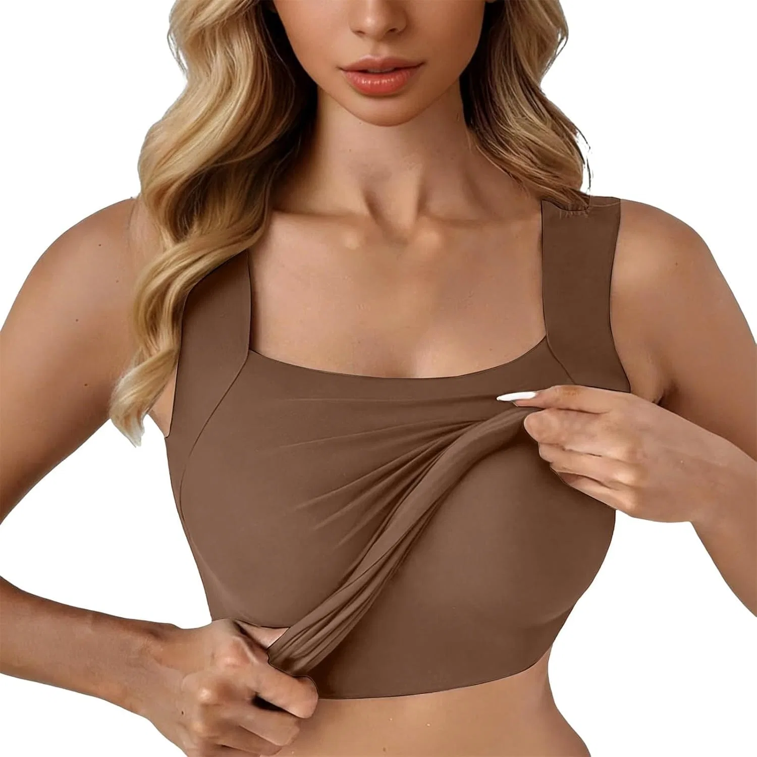 Женский топ с встроенным бюстгальтером, Shapewear Cami, U-образный вырез, коричневый — фото 2