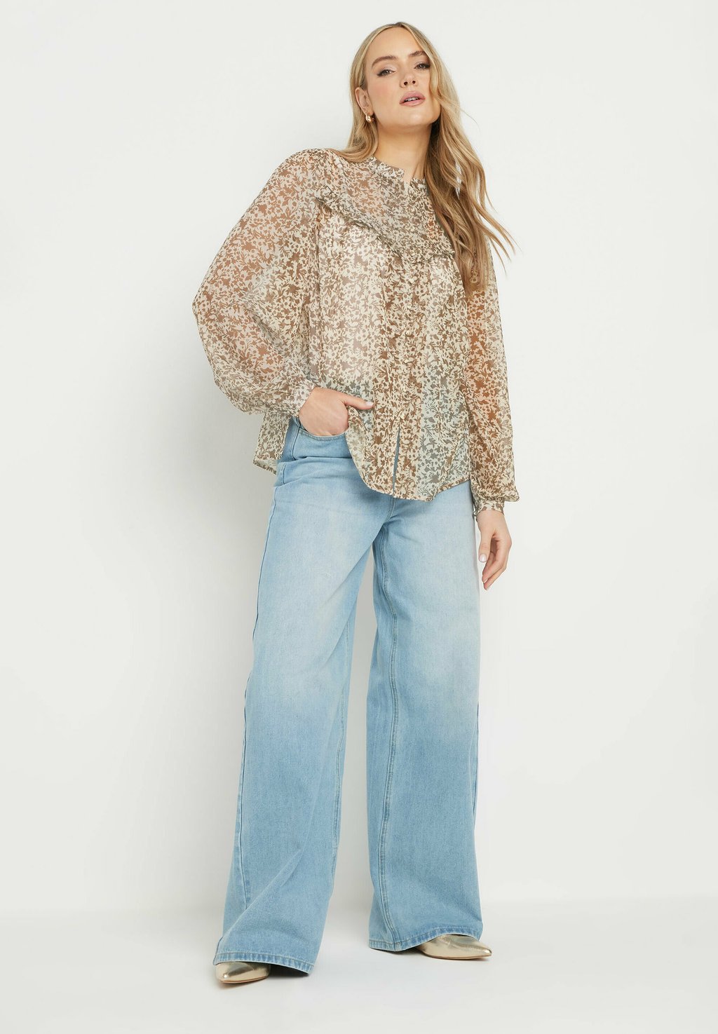 

Блузка на пуговицах SHEER FLORAL FRILL Long Tall Sally, бежевый