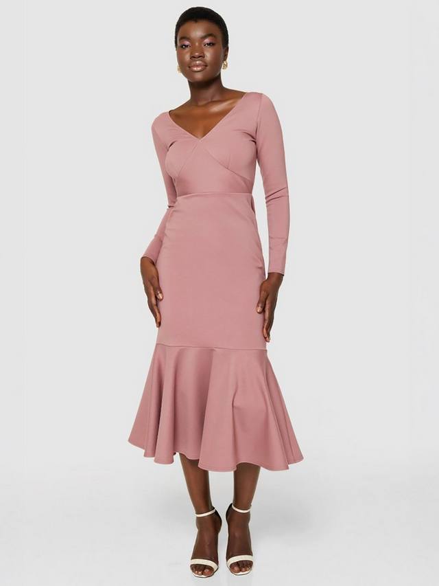 

Облегающее платье с расклешенным подолом с рюшами Closet London, цвет Dark Rose