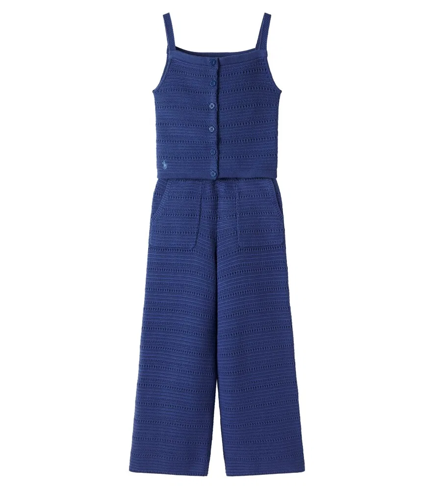 Вязаный хлопковый комплект: майка и брюки Polo Ralph Lauren Kids, синий